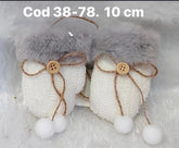 Set ornament Crăciun mănuși albe tricotate cu blăniță gri – 10cm